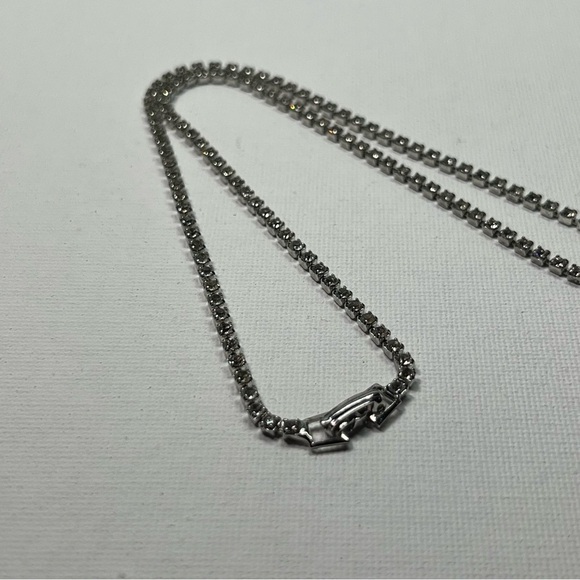 VINTAGE Silver Tone Necklace w/ Rhinestones - Picture 2 of 5
